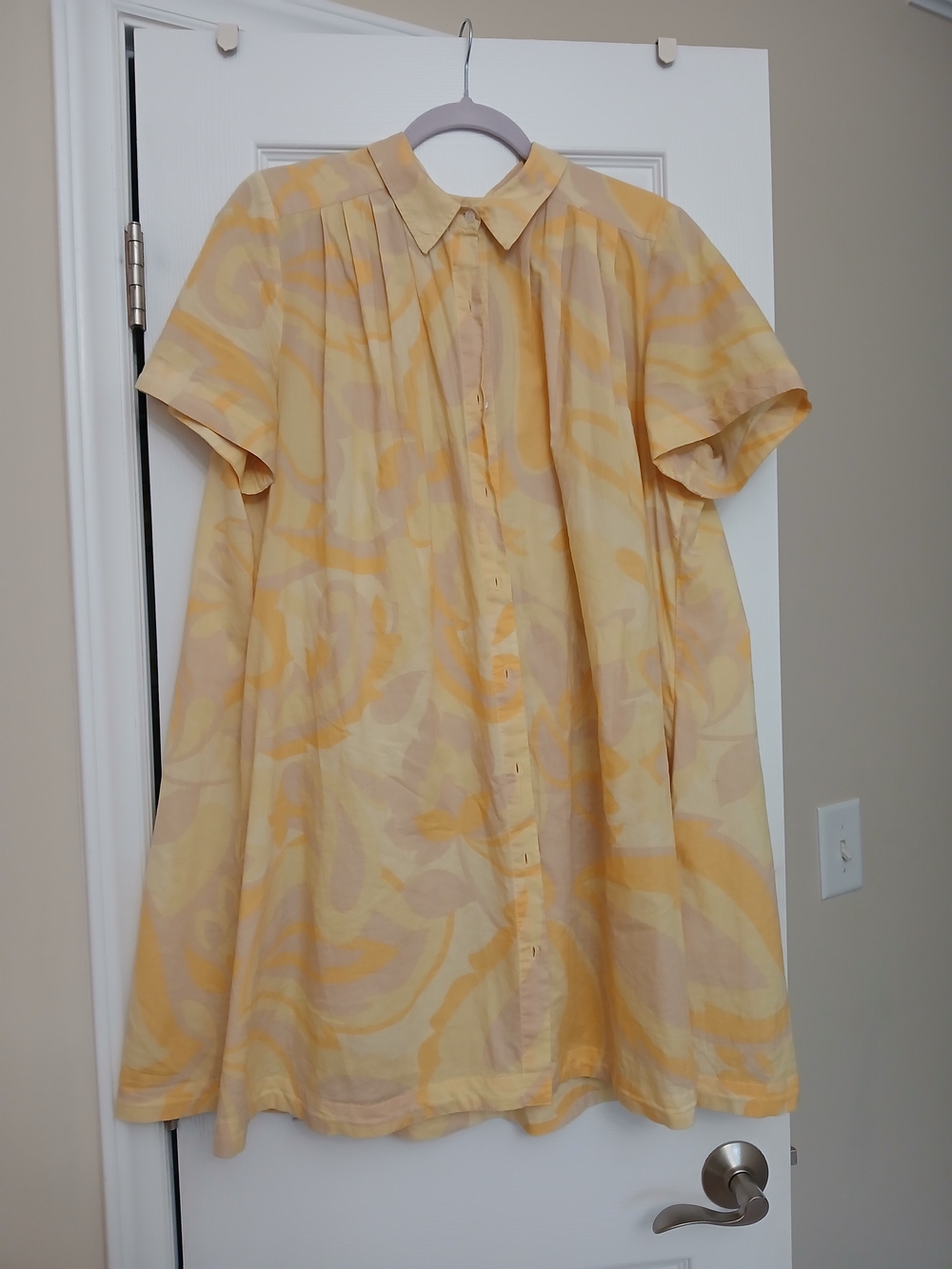 1. State Yellow Swirl Button-Up Top